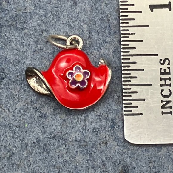 Red Hat Society Pendant Charm Red Enamel Purple Flower Silver Retro Soft Girl - Picture 4 of 4